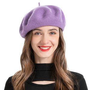 Wool Beret Hat Classic Solid Color French Beret For Women (lavender)😻